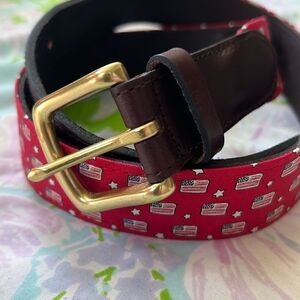 Vineyard Vines American Flag Leather Belt - 32